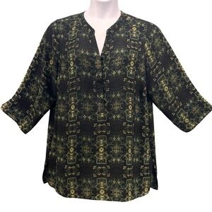 Rose + Olive Womens Tunic Blouse Size 1X Abstract Professional Career Oversized